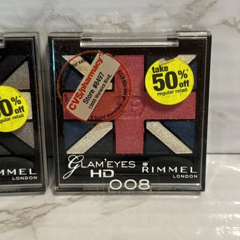 Rimmel London glam eyes HD eyeshadow in 008 true union Jack, and 001 black‎ cab